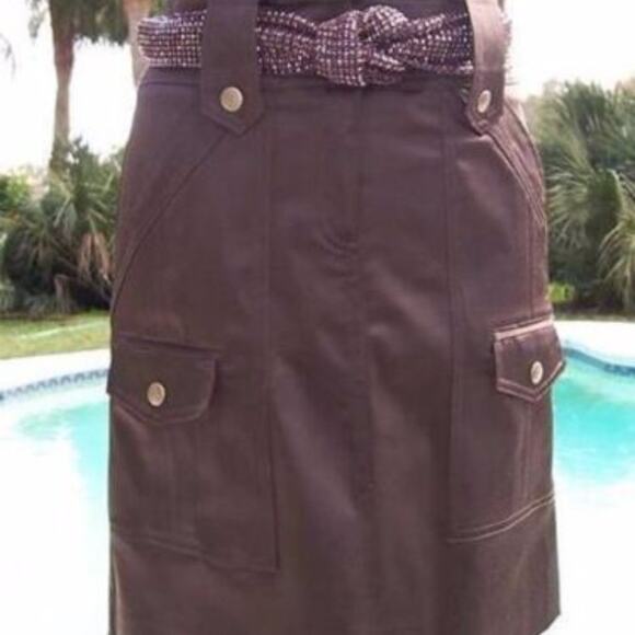 Cache Expresso Satin Evening Day Skirt New Tab Belt Loop Front Pocket NWT $118 - Picture 4 of 7